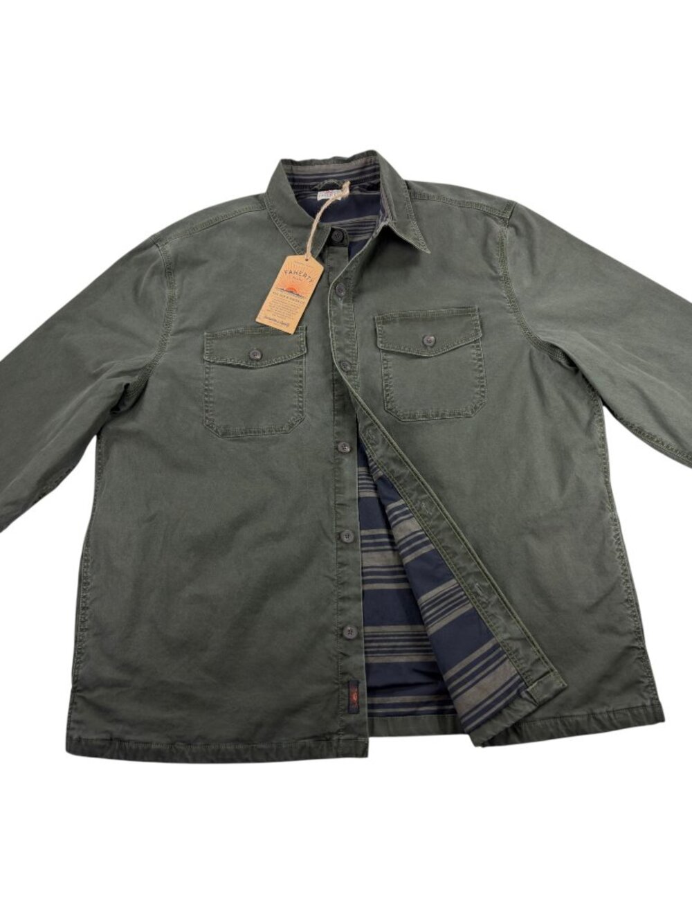 Faherty Lakeside CPO Canvas Jacket Mens XL Insulated Organic Cotton Green